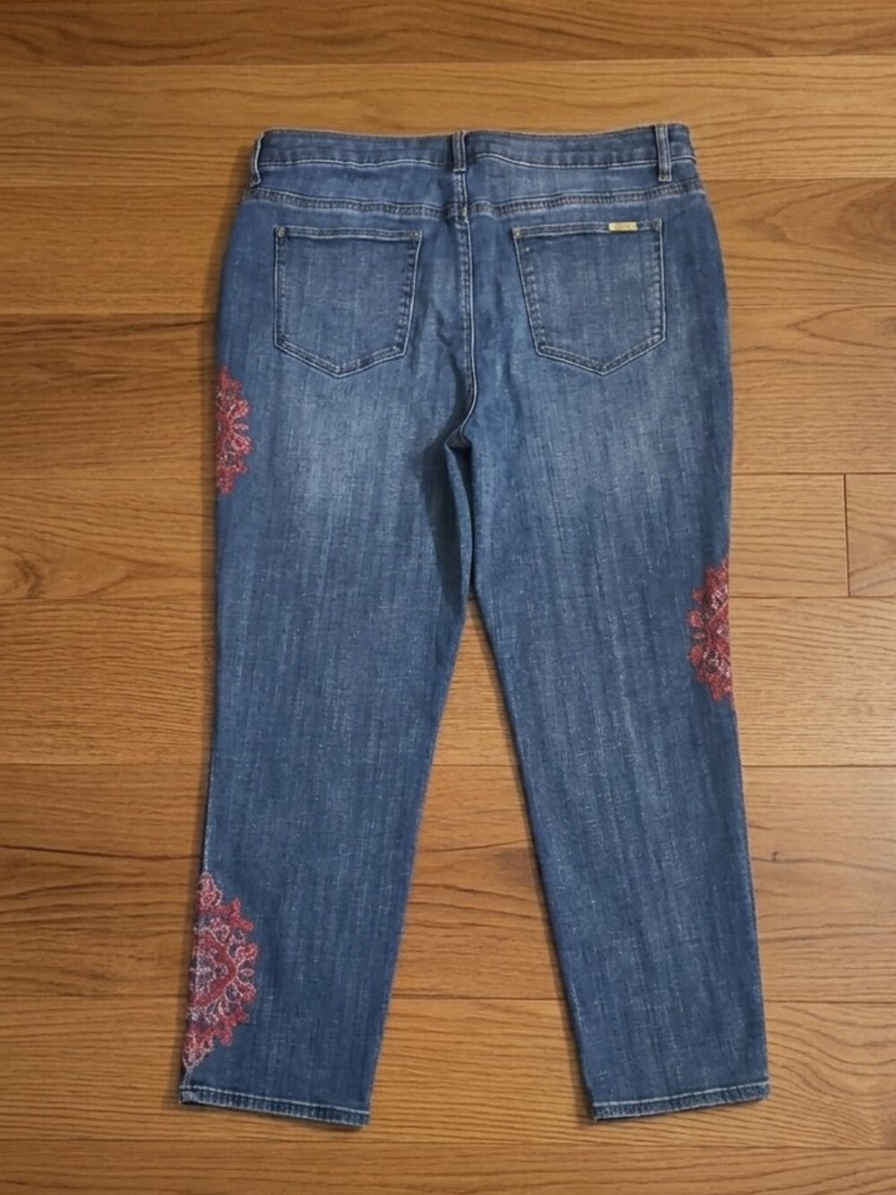 Chico's So Slimming Girlfriend Jeans Size 2 (US 12) Embroidered Boho Ankle - Picture 3 of 13